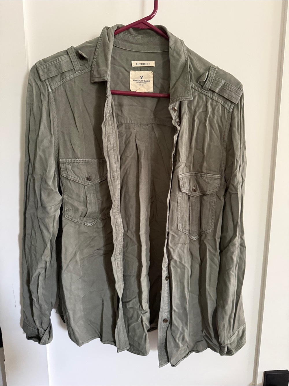 military green button up
